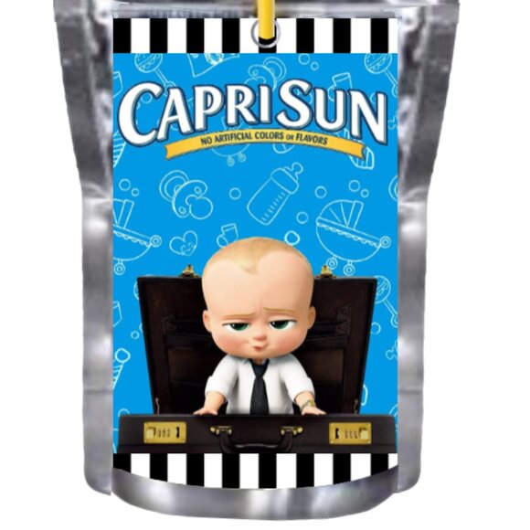 Custom Happy Birthday Juice Pouche labels, Blue design, Set of 12 - Picture 1 of 4